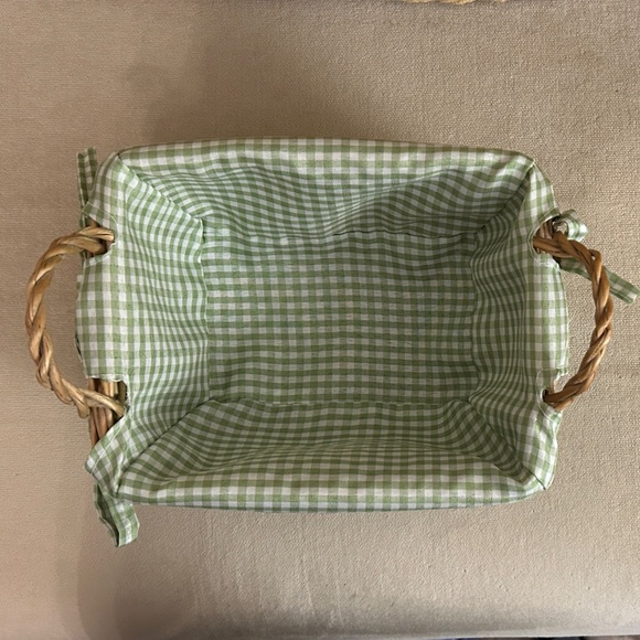 Green Checkered Woven Rectangular Basket - Picture 1 of 6